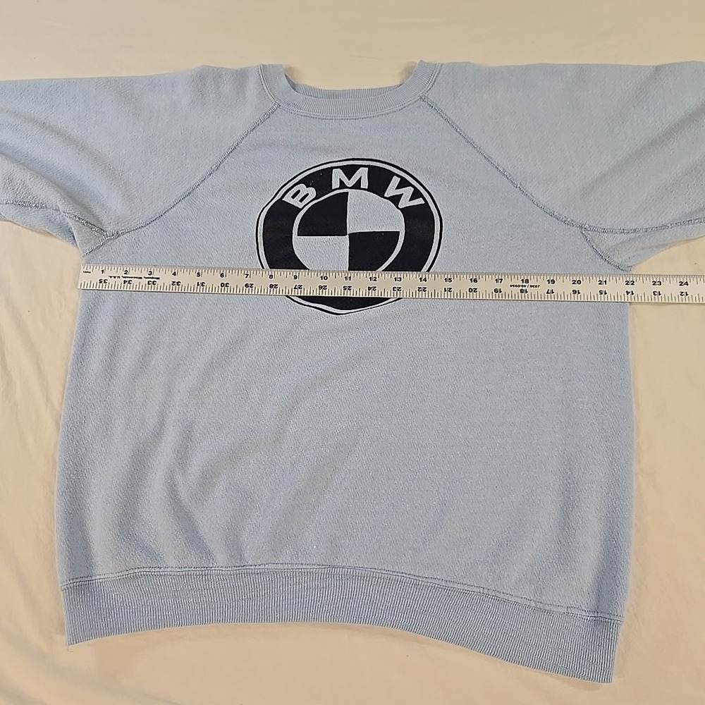 Vintage 80s BMW Raglan Sweatshirt Size Large Baby Blue Crewneck - Picture 5 of 11